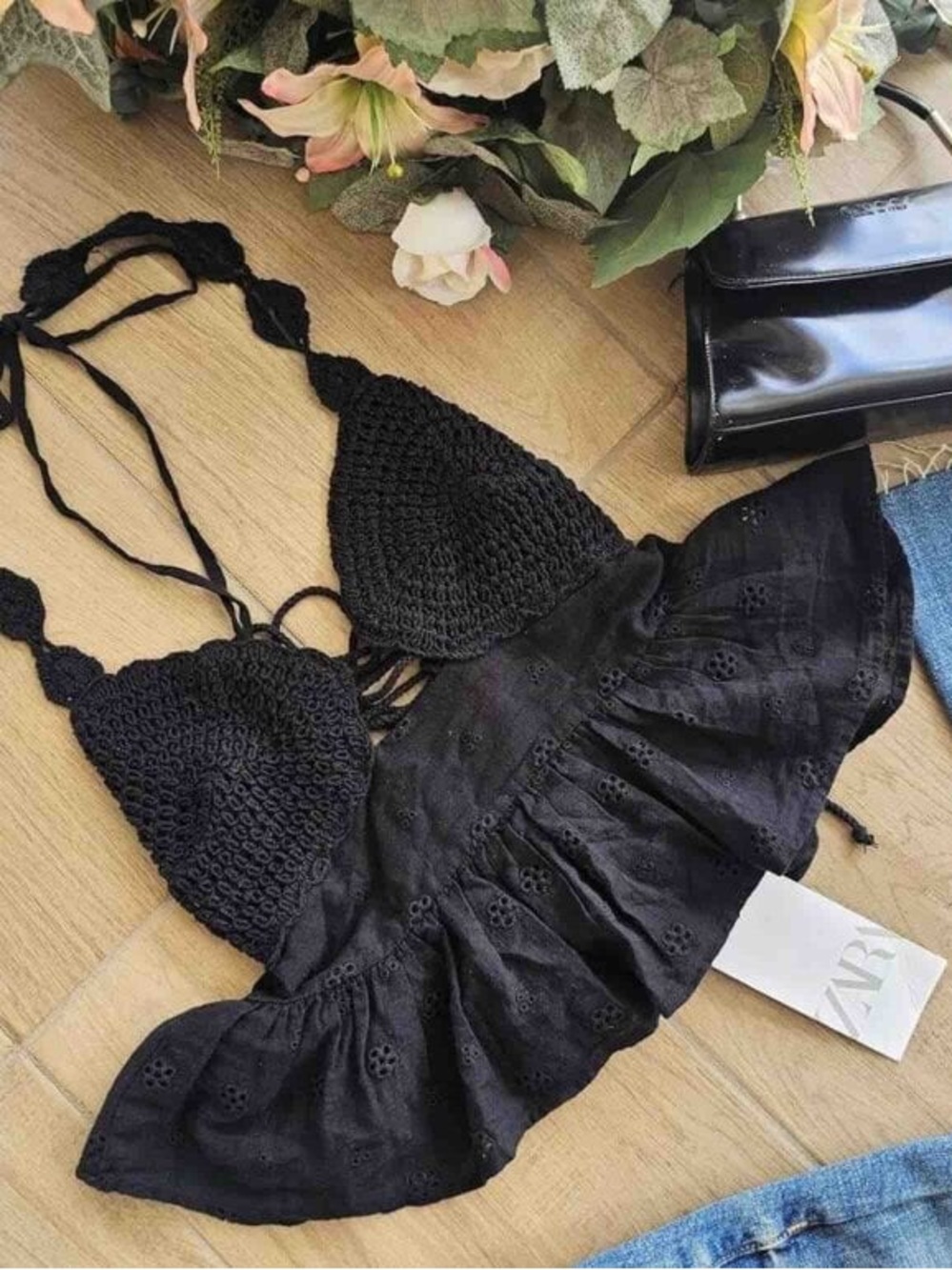 Zara Black Crochet Top